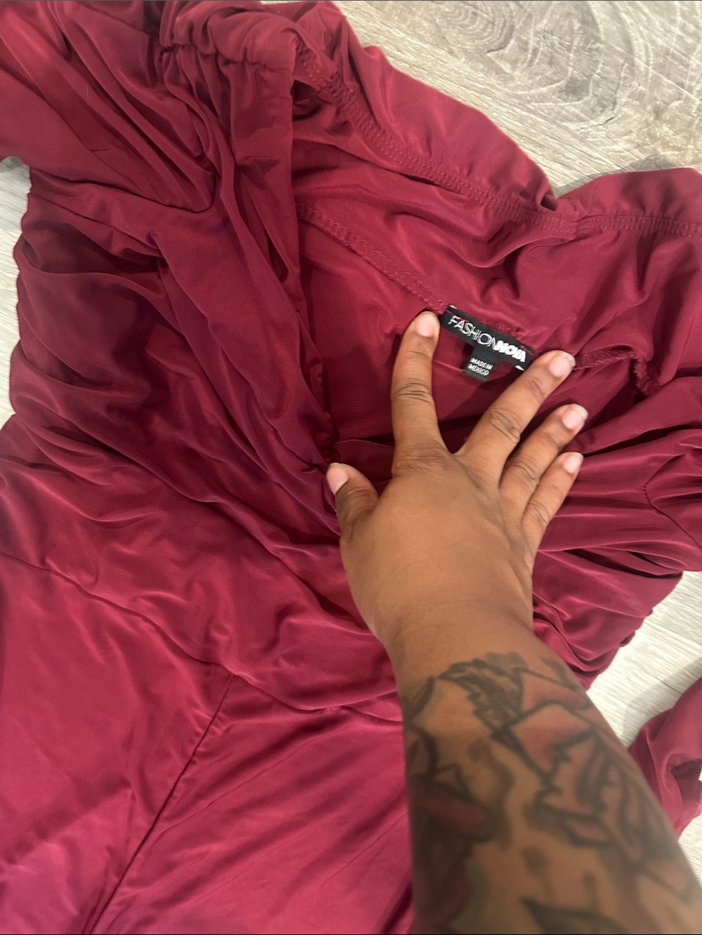 Fashion Nova Wine Red Draped Bodycon Dress